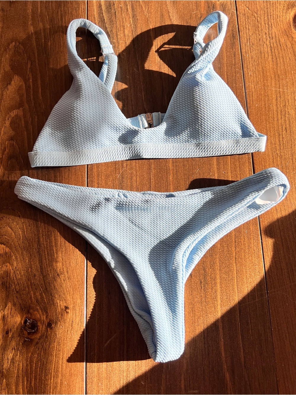 Light Blue Women's Textured Bikini Set - Classic Two-Piece Swim-medium